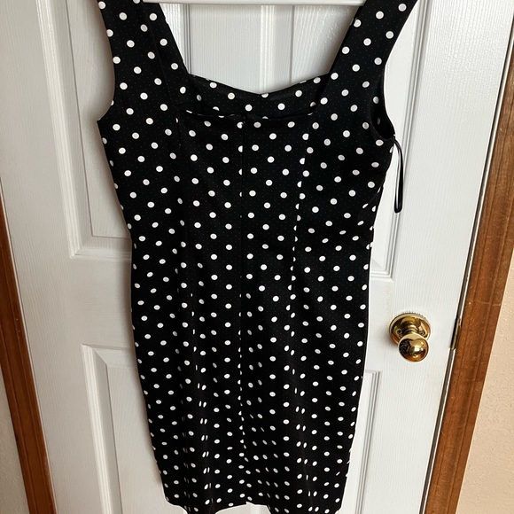 Fitted WHBM black dress with white polka dots and red accents, matching bolero - Picture 4 of 6